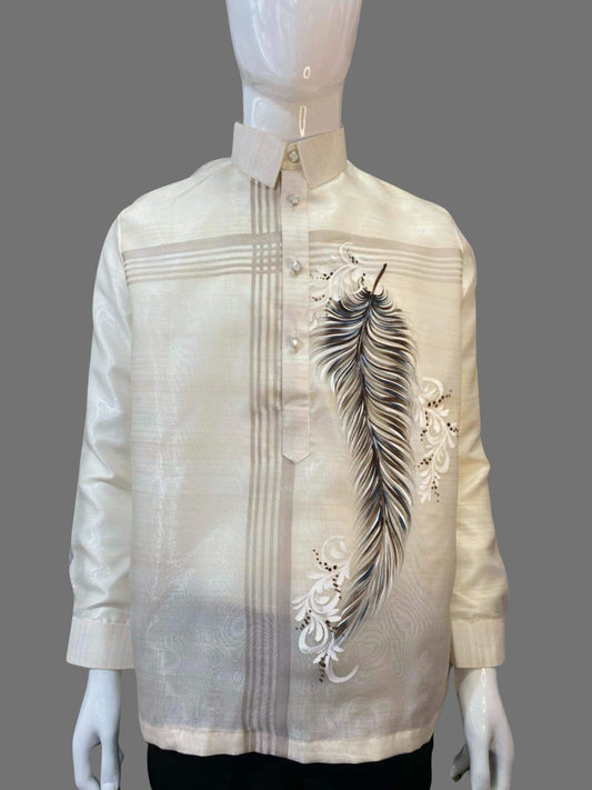 Elegant Feather-Embroidered Barong Tagalog in Premium Organza Fabric | Barong Republic