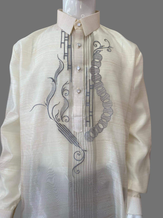 Classic Organza Ethnic Gray Embroidered Barong Tagalog | Barong Republic