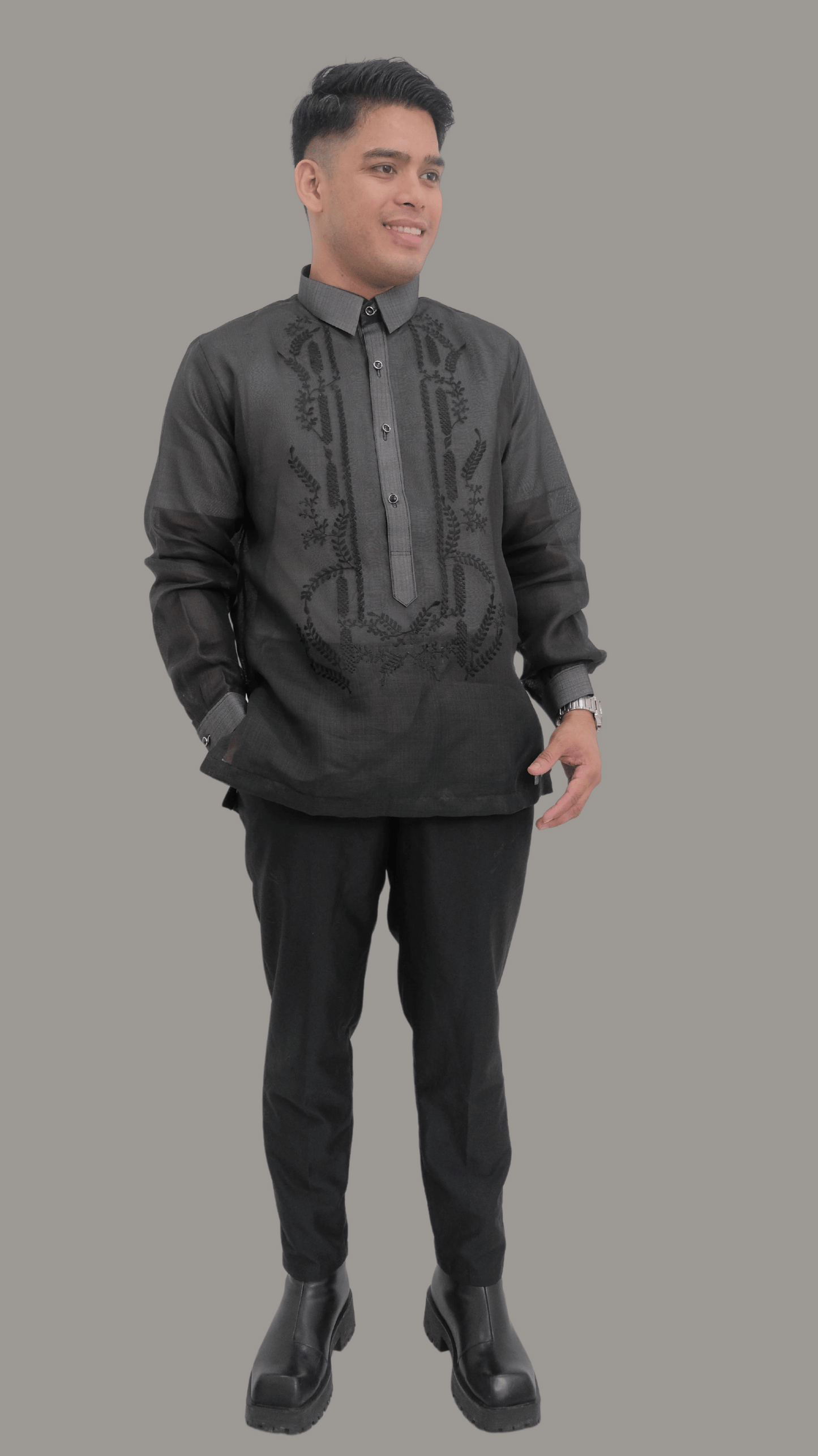 Premium Dark Gray Jusi Barong Tagalog | Barong Republic