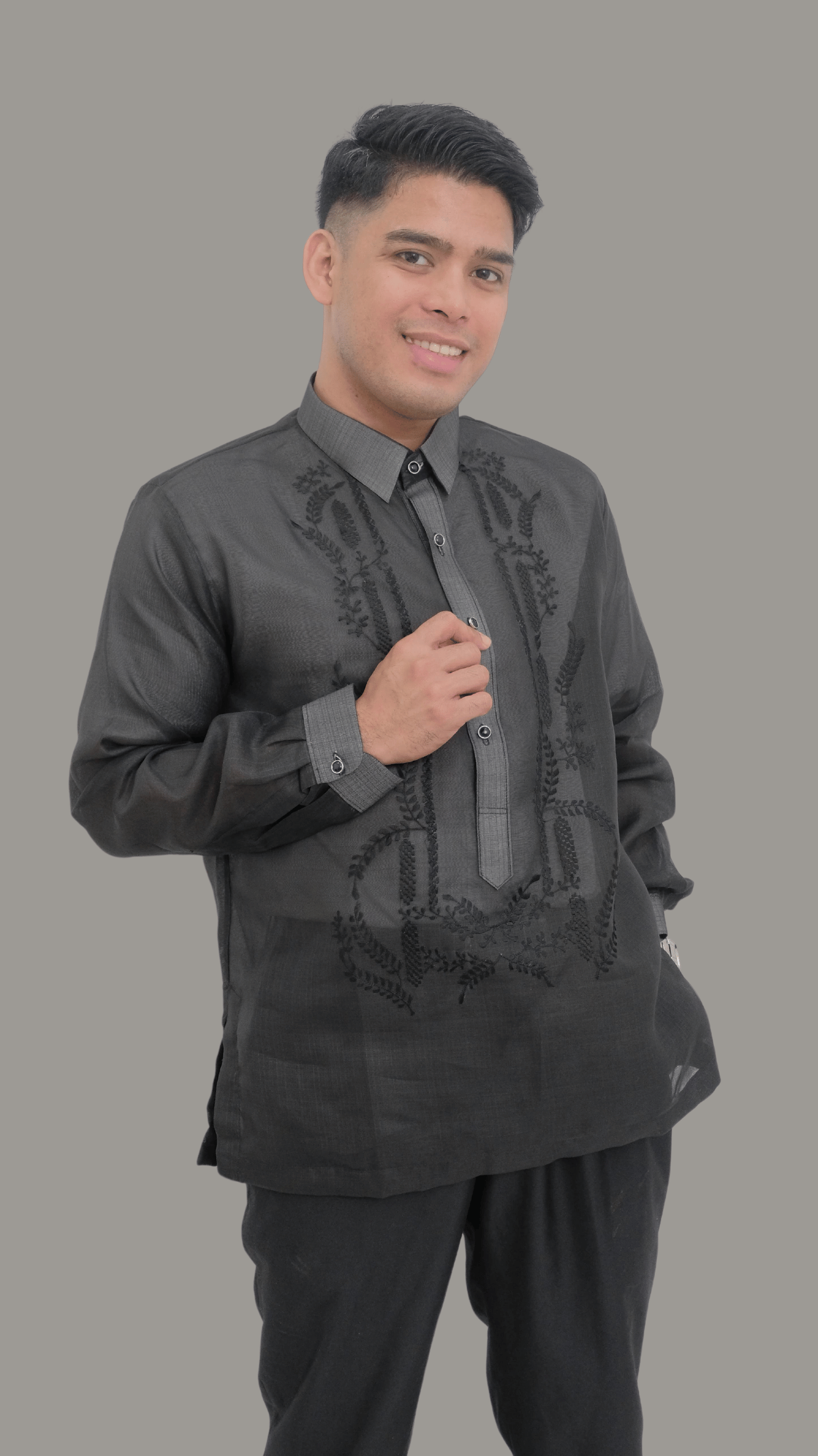 Premium Dark Gray Jusi Barong Tagalog | Barong Republic
