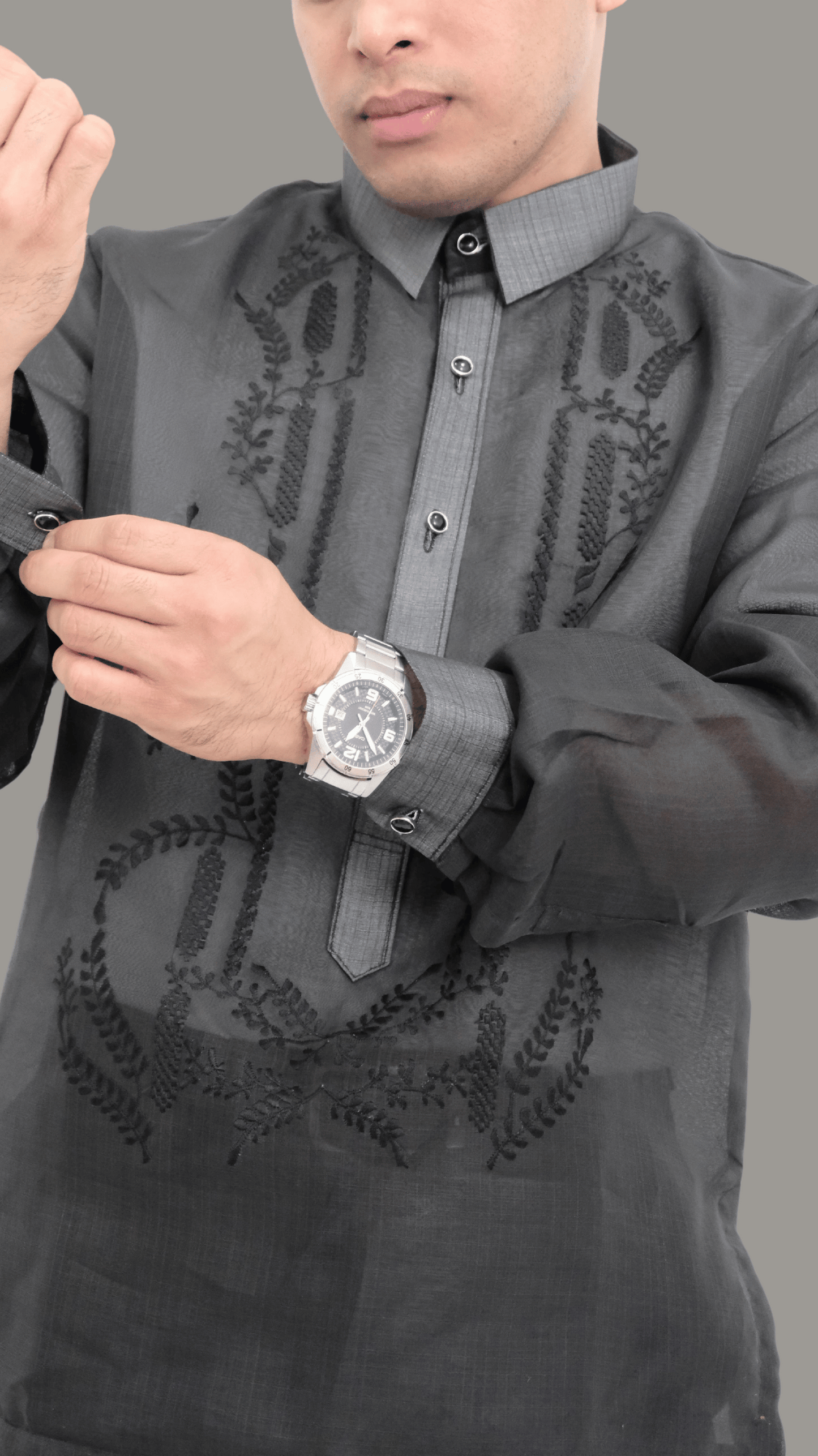 Premium Dark Gray Jusi Barong Tagalog | Barong Republic