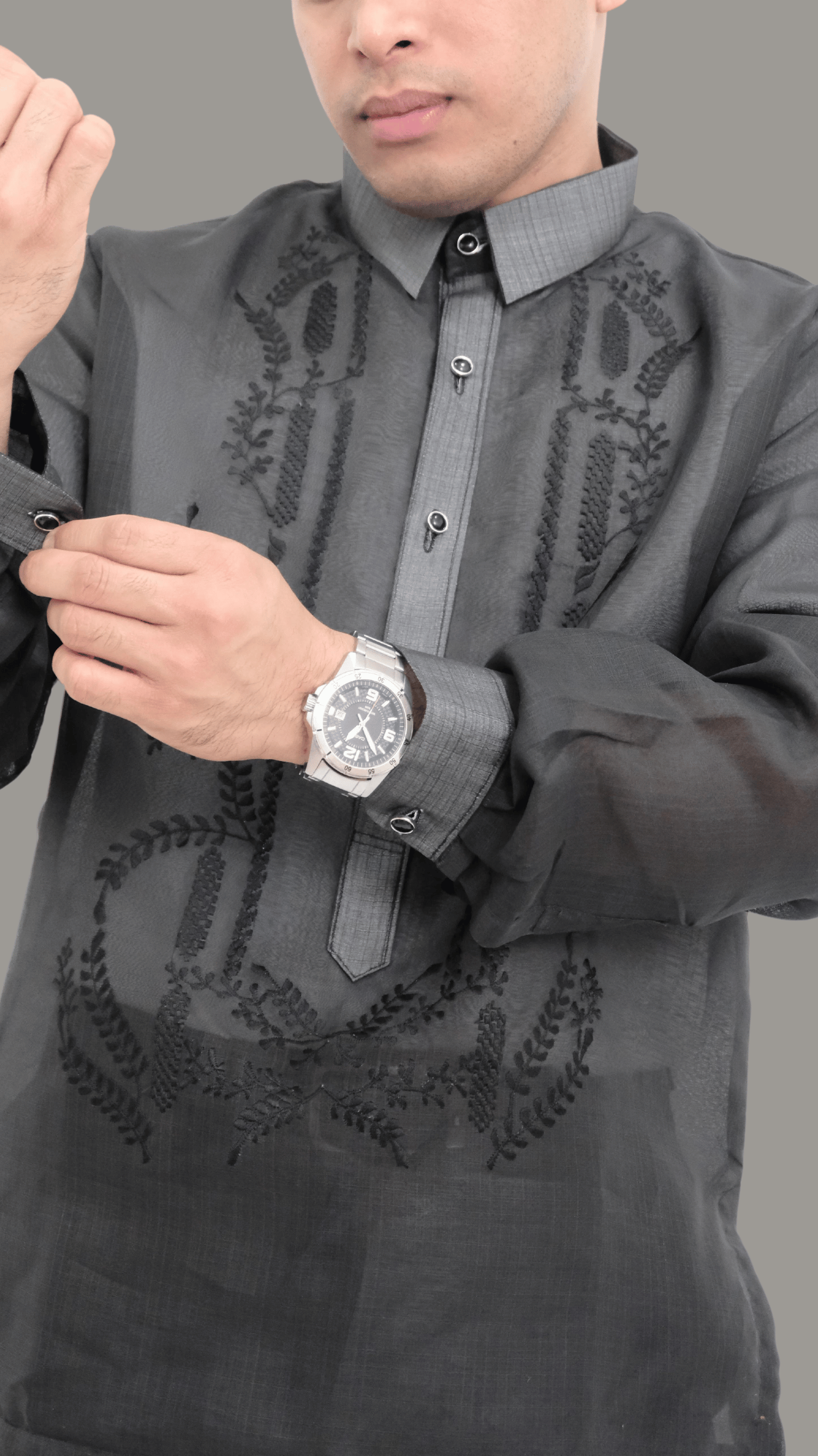 Premium Dark Gray Jusi Barong Tagalog | Barong Republic