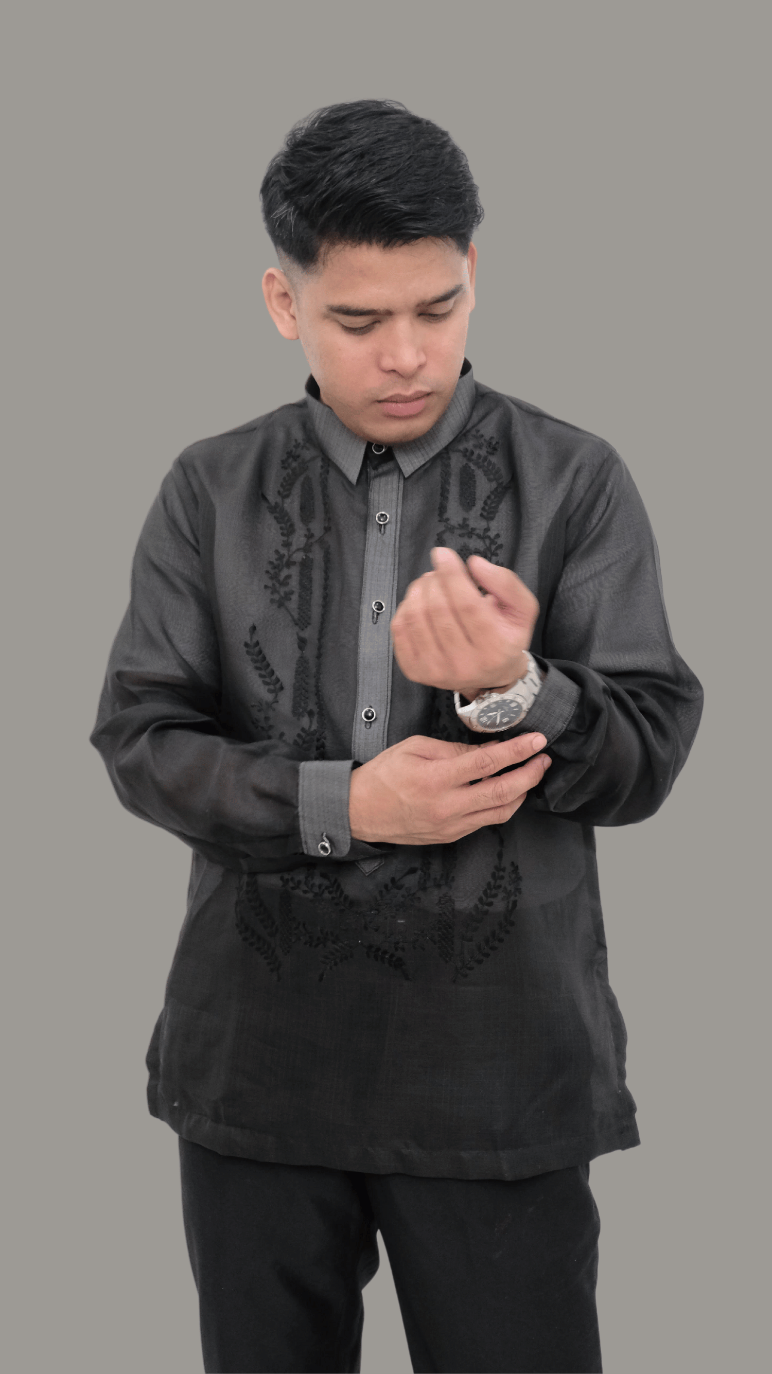 Premium Dark Gray Jusi Barong Tagalog | Barong Republic