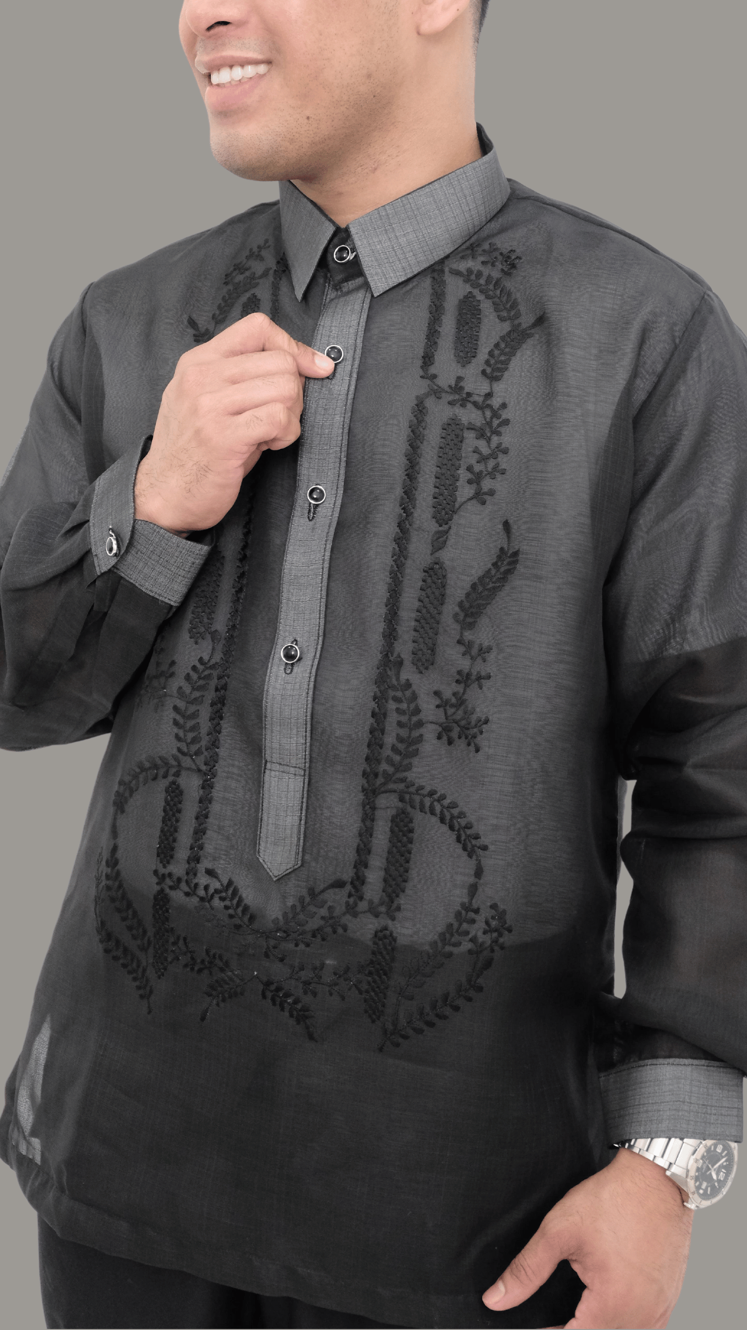Premium Dark Gray Jusi Barong Tagalog | Barong Republic