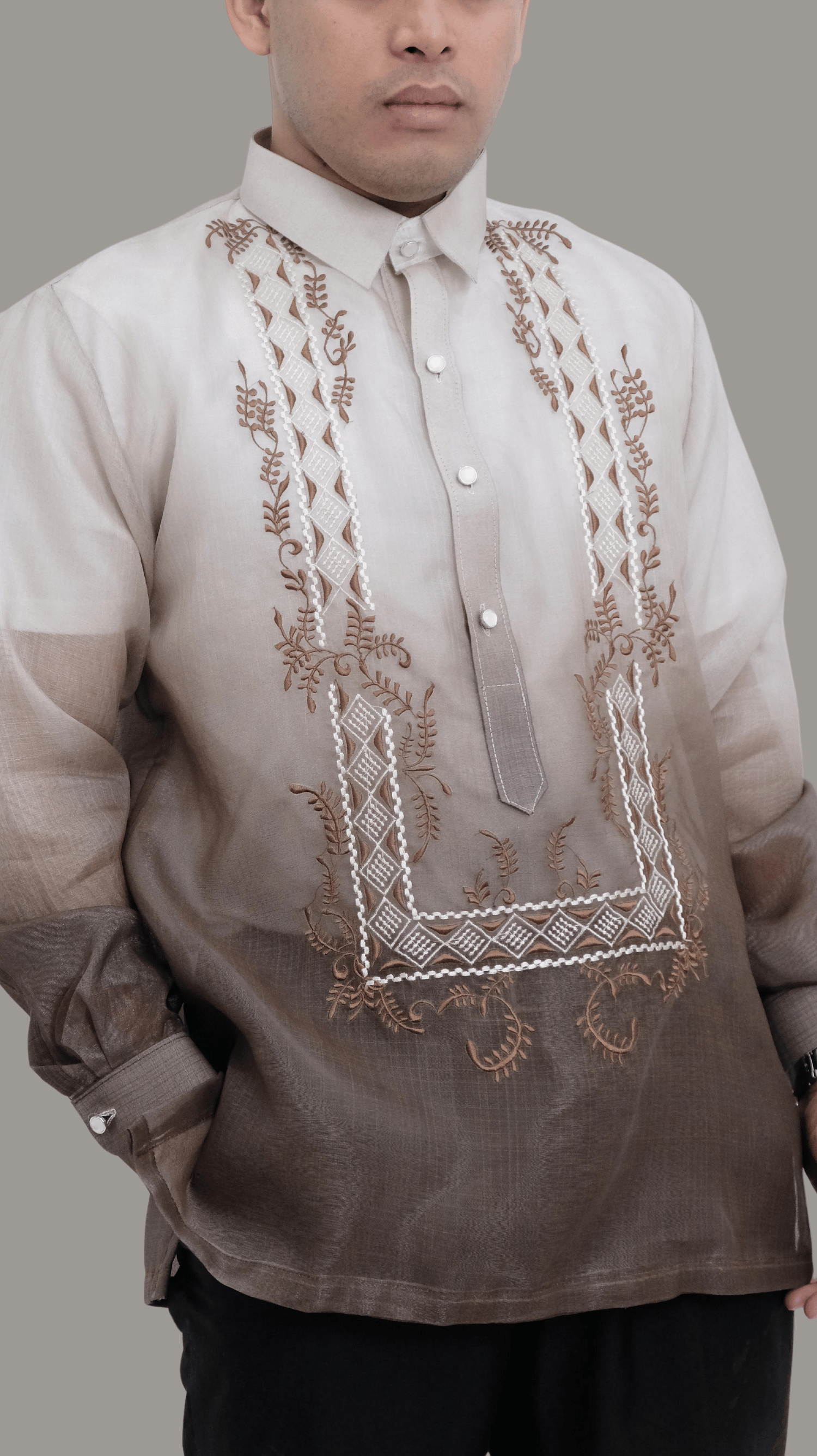 Sylish Brown with Embroided Barong Tagalog | Barong Republic