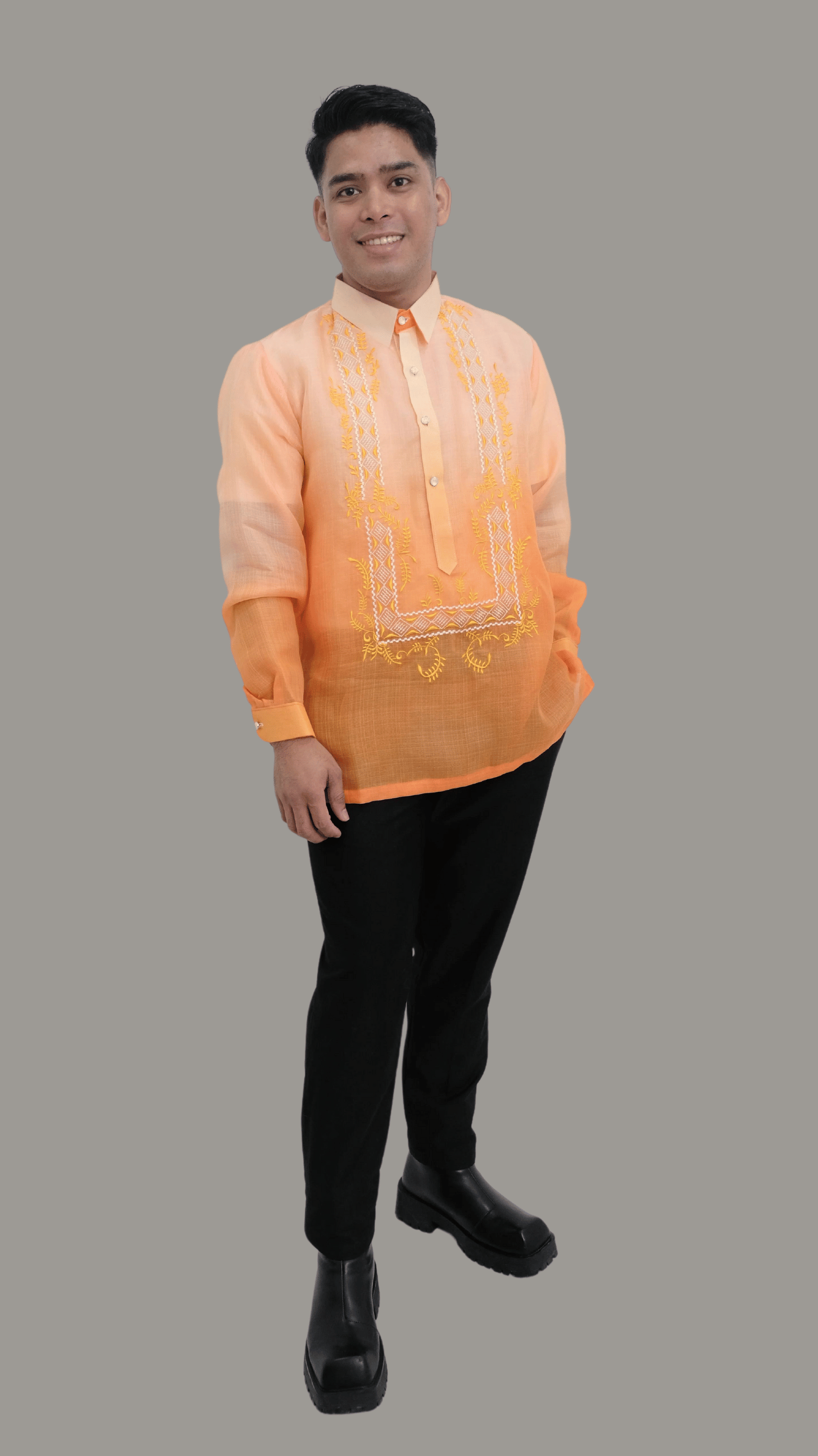 Orange Barong Tagalog with Yellow and White Embroided | Barong Republic