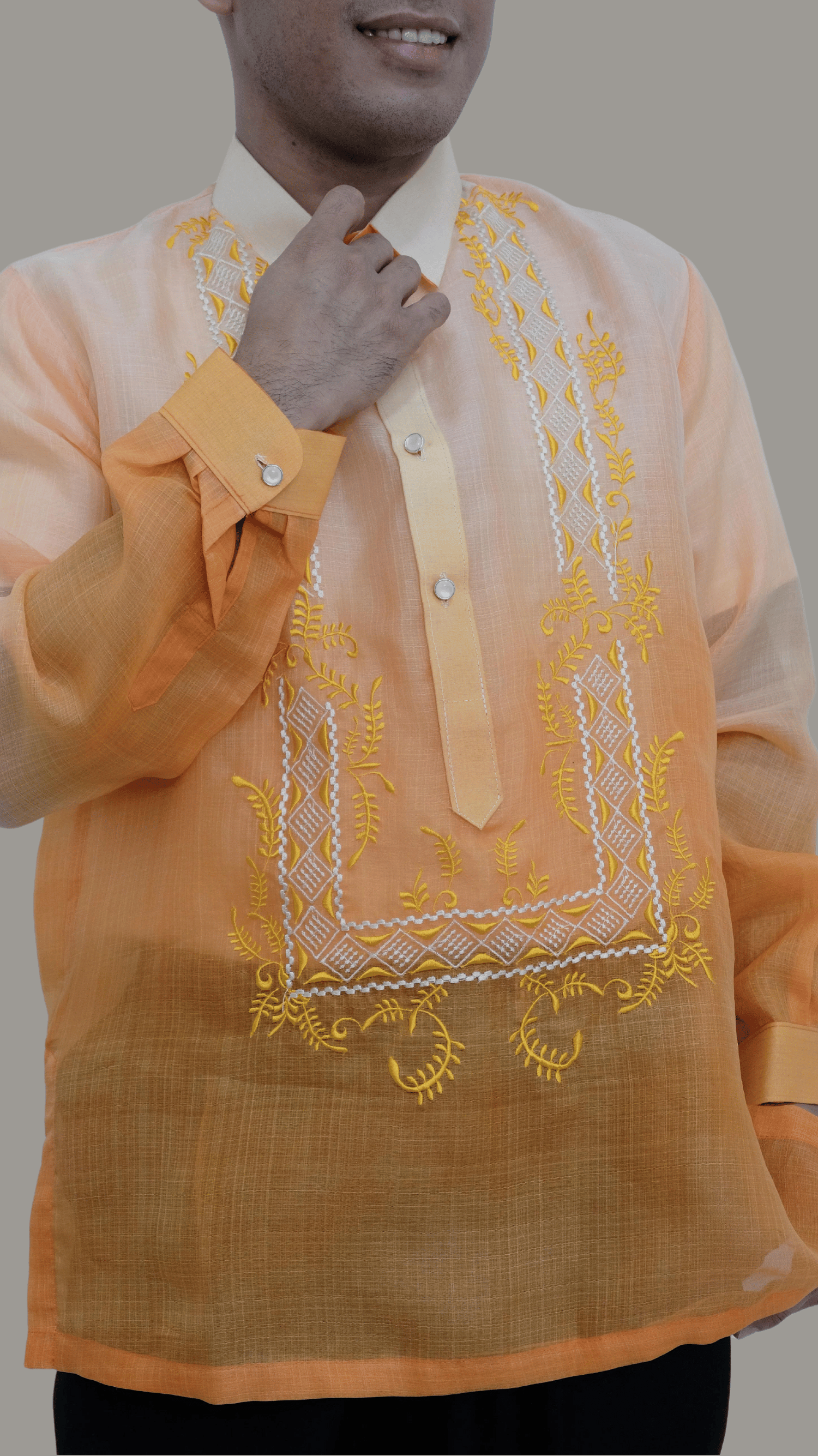 Orange Barong Tagalog with Yellow and White Embroided | Barong Republic